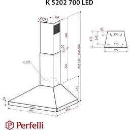 Витяжка купольна Perfelli K 5202 IV 700 LED - мініатюра 9