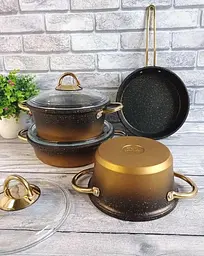 Набір каструль O.M.S. Collection 3048 з гранітно-мармуровим покриттям Чорний (Туреччина) - мініатюра 4