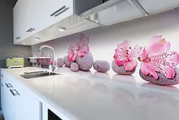 Кухонний фартух Сірий камінь для кухні наклейка ПВХ рожеві Квіти Білий 60х300 см Happy Pocket Z180443 - мініатюра 2