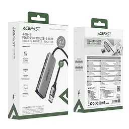 USB-хаб ACEFAST J17 USB-A 4-in-1 HUB металево-сірий - мініатюра 2