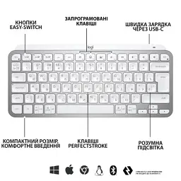 Клавіатура Logitech MX Keys Mini Wireless Illuminated UA Pale Grey (920-010499) - мініатюра 6