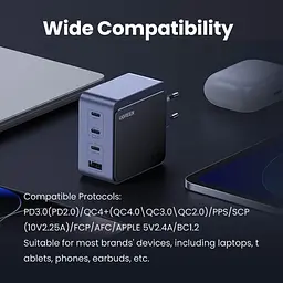 Зарядний пристрій 4xUSB 100W (3xUSB-C+USB-A) Gan Nexode Fast Charger Сірий X553 Ugreen - мініатюра 2