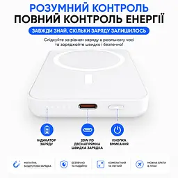 Магнітний повербанк MagSafe 5000 мА·год — ультратонкий, з двосторонньою зарядкою. Білий - мініатюра 4