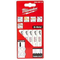 Полотна для лобзиків T123XF Bi-Metal TWIN CUT MILWAUKEE, 91х2,5/1,8 мм, (5шт), (універсальні)