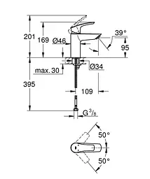 Змішувач для умивальника S-Size Grohe Eurosmart 324672433 Чорний матовий - мініатюра 5