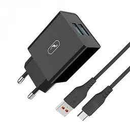 Зарядний пристрій SkyDolphin SC30V (2USB, 2.1A) Black + кабель microUSB (SDMZP-000172)