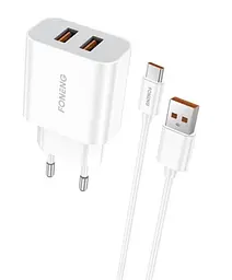 Мережевий зарядний пристрій Foneng EU45 Dual USB Charger (2USBх2.4A) White + кабель USB Type C (EU45-CH-TC)