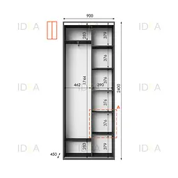 Шафа-купе Idea серія 10 90 x 45 x 240 см Антрацит Дзеркало - мініатюра 2