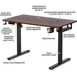 Стіл Mealux PowerDesk Energy Walnut з електрорегулюванням висоти (EVO-201 Energy Walnut/B) - мініатюра 4