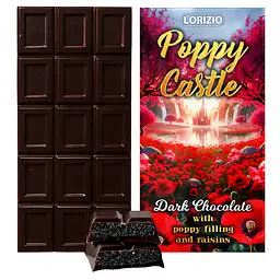 Шоколад чорний Lorizio Poppy castle з маком та родзинками 220 г