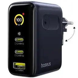 МЗП Baseus PicoGo AE21 Fast Charger 100W (1USB-A/2C) + кабель Type-C to Type-C (E0121B) Cosmic Black - мініатюра 2