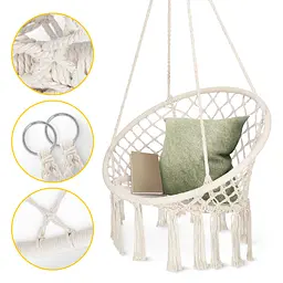 Крісло-гойдалка 4FIZJO Boho Dream 80 см підвісна, плетена Beige (P-5905973404518) - мініатюра 6