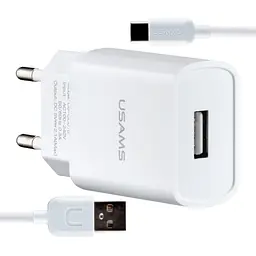 Мережевий зарядний пристрій Usams T21 Charger kit- T18 single USB EU charger + Type-C cable Білий