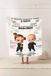 Плед 3D зі своїми побажаннями з метрикою У нашому будинку живе 2 БОСА для близнюків/близнюків 20222393_C 11596 80х100 см - мініатюра 2