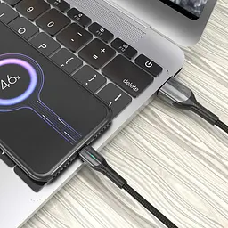 Кабель Aspor AC-10 Nylon LED USB – Type-C (3A/1м)- чорний - мініатюра 2