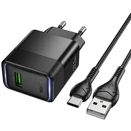 Мережевний зарядний пристрій Hoco CS111A Lounge PD22.5W 1USB-C + кабель USB to Type-C Black - мініатюра 2