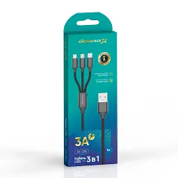 Дата кабель USB 2.0 AM to Lightning + Micro 5P + USB-C 1.0m 2.4-3A black Grand-X (PX-31B) - мініатюра 4