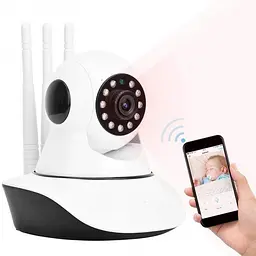 IP камера поворотна Wi-Fi 6030, бездротова, 3 антени, microSD, відеоспостереження, біла - мініатюра 5