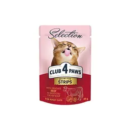Вологий корм для кішок Club 4 Paws Selection Плюс Смужки з яловичиною у крем-супі з броколі 85 г (4820215368100)