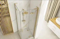 Душова кабіна Rea Hugo 100x100 gold подвійна REA-K6605, Золотий, Універсальна, прозорий, золотий - мініатюра 3
