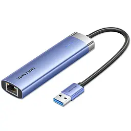 Хаб USB 3.0 -> 3xUSB 3.0/RJ45/USB-C Hub Синій Aluminum Alloy 5-in-1 Vention