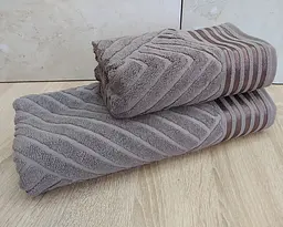 Набір турецьких махрових рушників 50х90+70х140 Gulcan Jacquard Cotton Lux Yeni Cizgili Brown - мініатюра 2