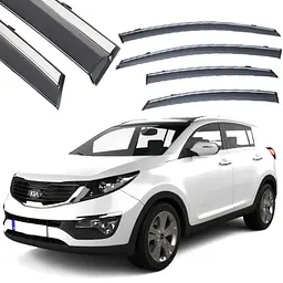 Дефлектори вікон вітровики Benke для Kia Sportage 2004-2010 Молдинг З Нержавіючої Сталі 3D (BKAST0823-W/S)