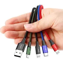 Кабель Baseus Fast 4-in-1 Cable USB to Lightning(2)+Type-C+MicroUSB 3.5A 1.2m CA1T4-A01 Black - мініатюра 3