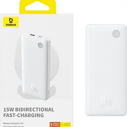 Зовнішній акумулятор Baseus airpow lite 10000 mah 15w білий p10067500213-00 - мініатюра 7