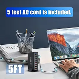 Мережева зарядна станція ILEPO 240W на 4 USB+4 Type-C мультизарядний пристрій потужний блок живлення Black (19338) - мініатюра 9