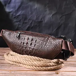 Модна поясна сумка з натуральної шкіри з фактурою під крокодила 21298 Vintage коричнева - мініатюра 8