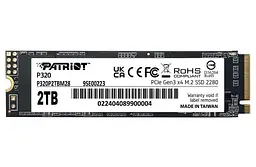 Твердотільний накопичувач SSD 2Tb, P320, PCI-E 3.0 x4, M.2 2280, 3D TLC, 3000/2200 МБ/с Patriot teh0019793 - мініатюра 1