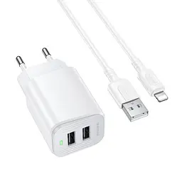 Мережевий зарядний пристрій BOROFONE BAS81A Star dual-port charger set (iP) (EU) Білий