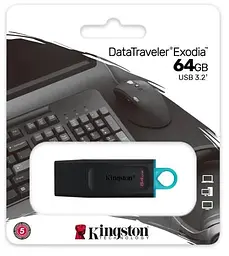 Флеш-накопичувач USB 64Gb DataTraveler Exodia, Black/Teal, USB 3.2 Gen 1 (DTX/64GB) Kingston teh0029075 - мініатюра 3
