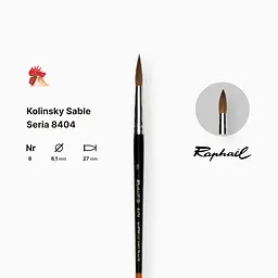 Пензель колонок круглий Raphael Kolinsky Sable, №8, професійний, коротка ручка - мініатюра 2