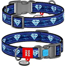 Нашийник Waudog Nylon з QR паспортом малюнок Супермен 1 пластикова пряжка-фастекс Розмір XL