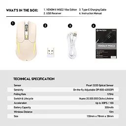 Ігрова бездротова мишка Fantech WGC2 Venom II VibeRGB 2000 DPI 125Hz Beige - мініатюра 4