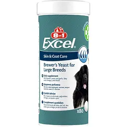 Вітаміни 8in1 Excel Brewers Yeast Large Breed для собак великих порід, пивні дріжджі з часником, для шкіри та шерсті 80 шт
