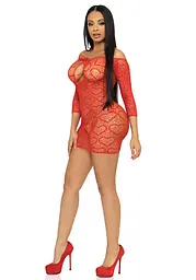Сукня-сітка з сердечками Leg Avenue Heart net mini dress Red, зав’язки, відкриті плечі, one size - мініатюра 8