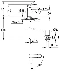 Змішувач для умивальника S-розміру Grohe Cubeo 1017322430 Чорний матовий - мініатюра 5