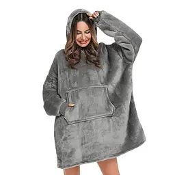 Худи – плед одеяло с капюшоном и рукавами Huggle Hoodie размеры 80×100 см универсальный оверсайз Серый 