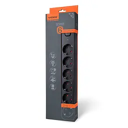 Сетевой удлинитель VIDEX ONCORD с/с 6п 3м (3x1.5мм) с кнопкой Black VIDEX (27692-000)