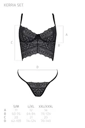 Комплект Passion KERRIA SET black, XXL/XXXL сітка+мереживо, бюстьє та стрінги - мініатюра 5