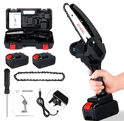 Акумуляторна ланцюгова пила Electric Chainsaw 6 для обрізки дерев з двома акумуляторами в кейсі Чорна - мініатюра 2