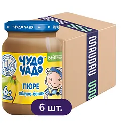 Упаковка пюре Чудо-чадо Яблуко і банан без цукру 1.02 л (170 мл х 6 шт.)