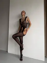 Бодістокінг жіночий сітчастий з відкритим доступом чорний S/M/L - мініатюра 3