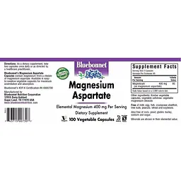 Аспартат магнію Bluebonnet Nutrition 400 мг 100 вегетаріанських капсул - мініатюра 2