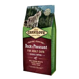 Сухий корм Carnilove Cat Duck & Pheasant Hairball Control 6 кг з качкою та фазаном для виведення грудок вовни