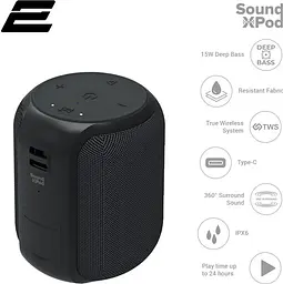 Акустична система 2E SoundXPod TWS MP3 Wireless Waterproof Black (2E-BSSXPWBK) - мініатюра 2