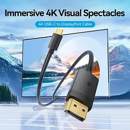 Кабель Vention USB-C to DP 4K@60Hz HD Cable 1.5m Black (CRJBG) - мініатюра 2